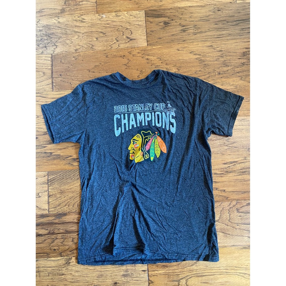 Retro Brand Chicago Blackhawks 2015 Stanley Cup Champions Shirt Mens XL Gray‎